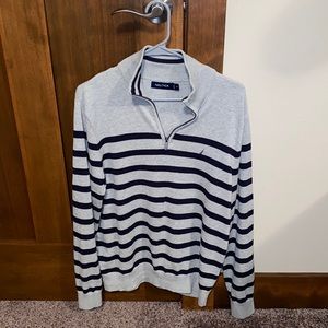 Nautical Collared Hoodie Gray W/ Blue Stripes